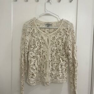 Vintage Handknit Cottagecore Coachella Crochet Openwork Cream Cardigan